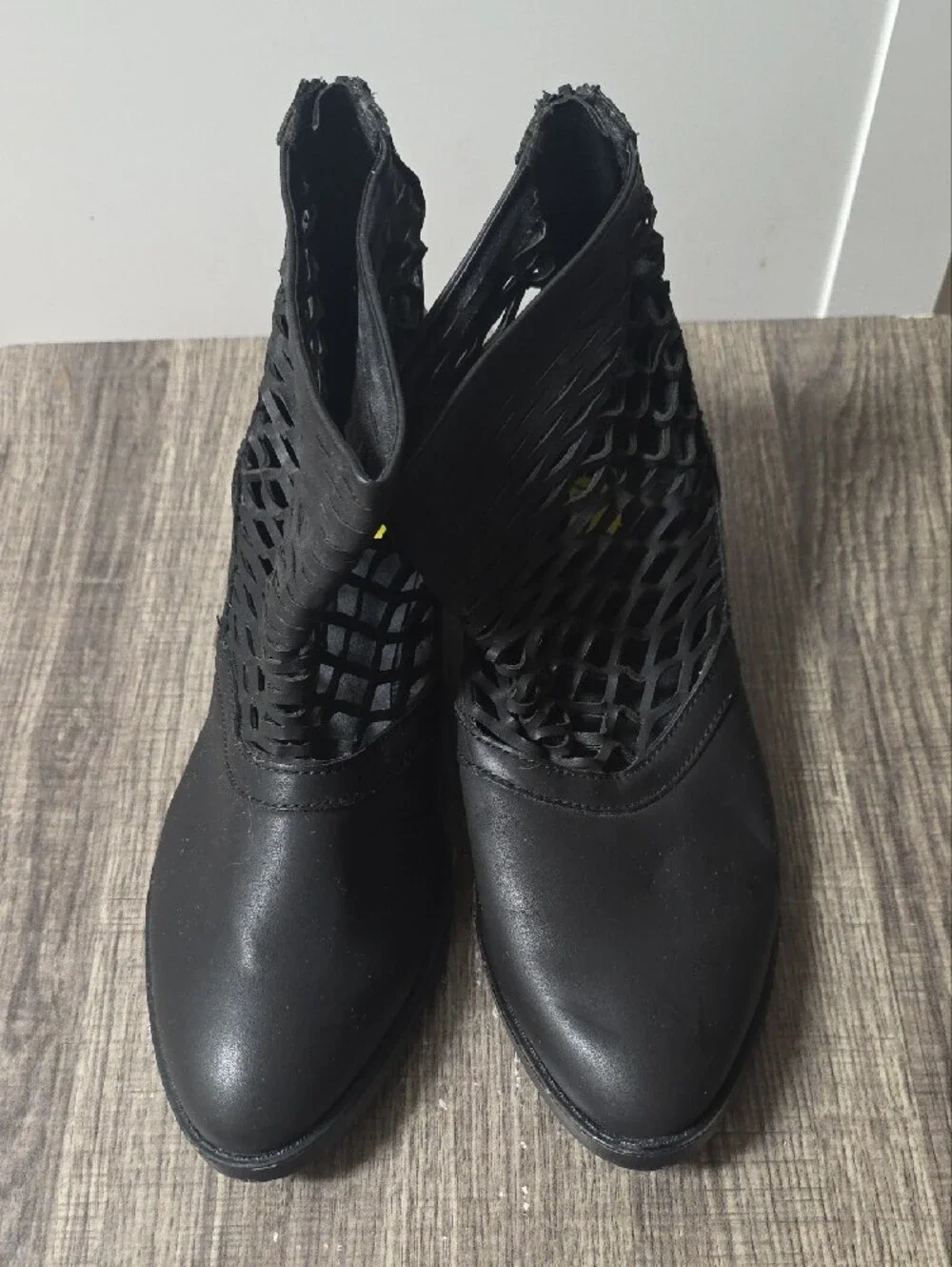 Sugar Black Woven Cutout Ankle Booties Size 9